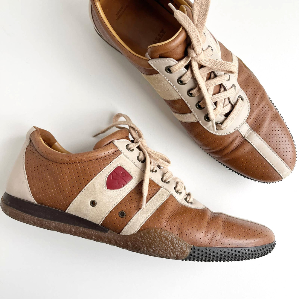 Bally Women's Leather Lace Up Frenz Anne Cognac Cream Sneakers Size 9.5